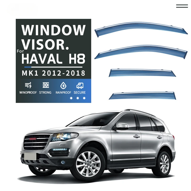 For HAVAL H8 2012-2018 Car Accessories Window Visor Vent Shade Rain Sun Wind Guard Deflectors with Chrome Trims Shelters