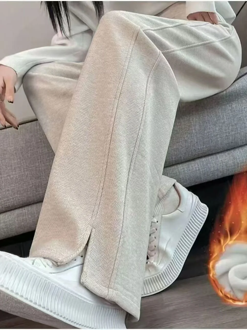 High Waist Wide Leg Pants Women's Autumn Winter New Sle Fce Lined Thi Straight Leg Sweatpants Casual Banana Trousers