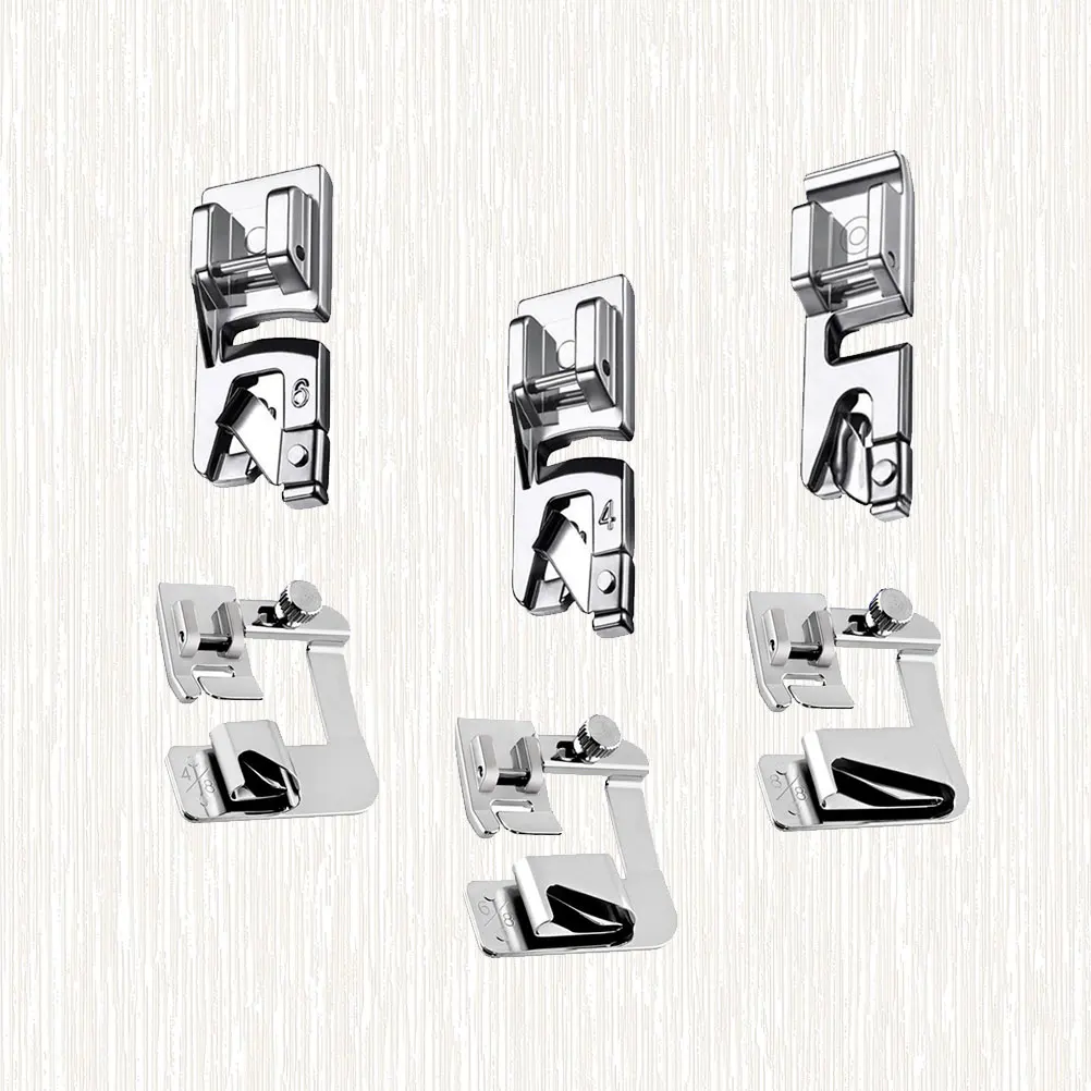 Conjunto de calcador de máquina, 4/8 "6/8" 8/8 "3mm 4mm 6mm, pés de crimpagem de bainha rolada para máquinas de costura de haste baixa artesanato