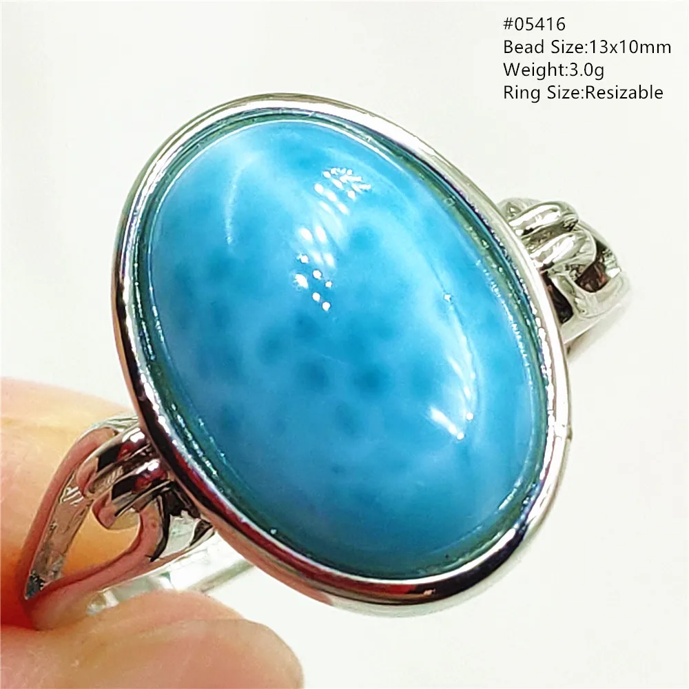 Natural Blue Larimar Oval Adjustable Ring Jewelry Water Pattern Real Larimar For Women Men Healing Fashion Stone AAAAAA