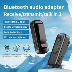 Bluetooth 5.3 Stereo Transmitter Receiver 2 in 1 Car Bluetooth Adapter Wireless 3.5mm Aux Jack Adapter Car Kit Mic Headphone