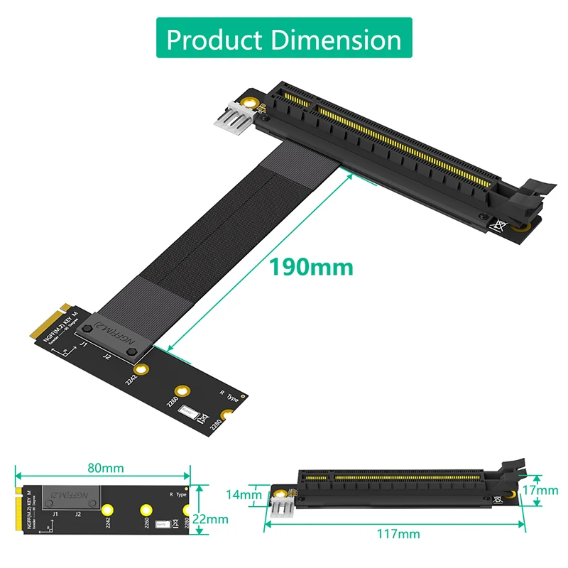 M.2 NVME to PCIE X16 Adapter Graphics Video Extension Cable PCI Express 3.0 16X to M Key Riser Cable for 2242/2260/2280 NVME SSD