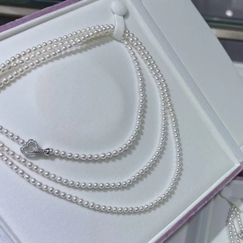 SGARIT Classic Multi-layer 4mm Natural Freshwater Pearl Women's Necklace 925 Sterling Silver Sweater Chain 120cm Luxury Jewelry