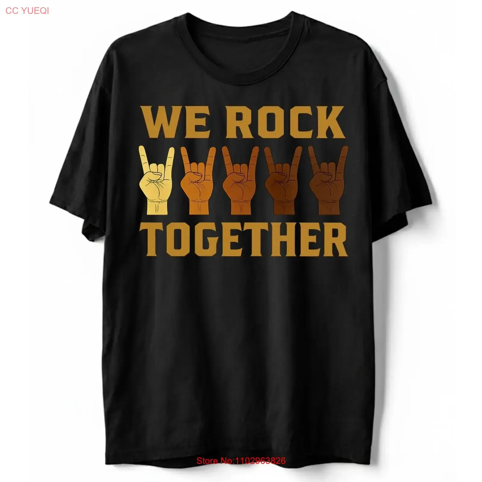 T-shirt We Rock Together, Diversity On Hands, Music Unity Equality, vintage, lavé, doux, décontracté, élégant, confortable, à la mode