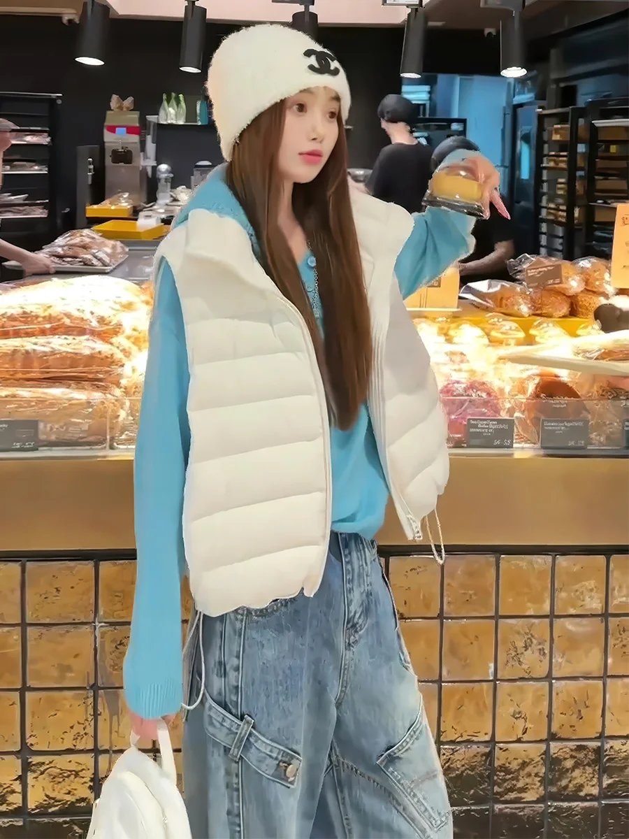 Otoño Invierno ligero ort abajo chaleco Jaet mujer Svel Stand Collar cálido versátil prendas de vestir exteriores Biker chaleco