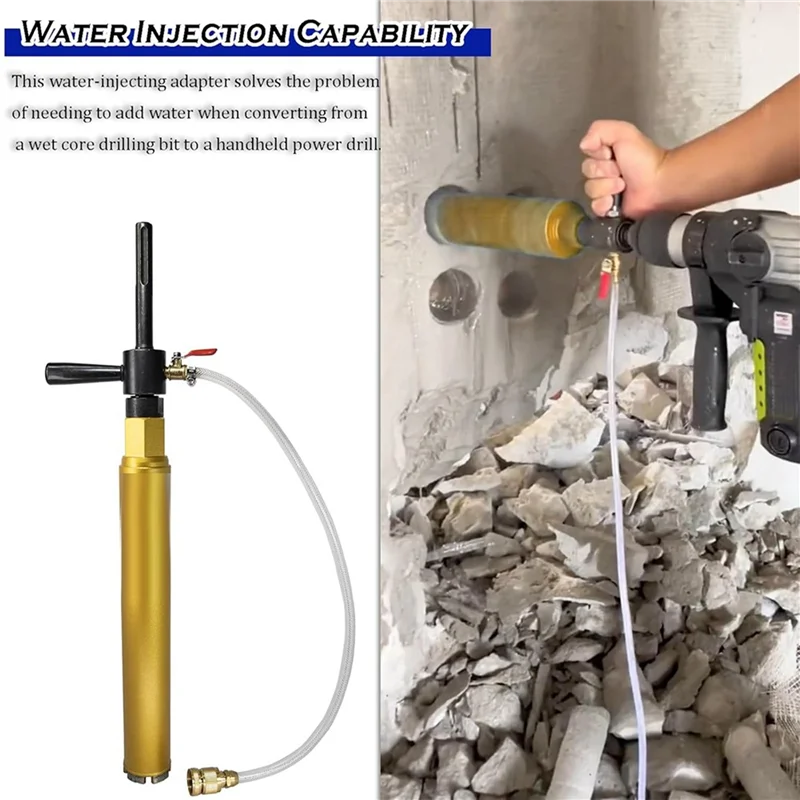 Hot Sale-1 1/4In-7 Male To SDS Plus Drill Adapter Kit- Water Injection Capable,Includes Solid Brass Hose Quick Connector And Hos