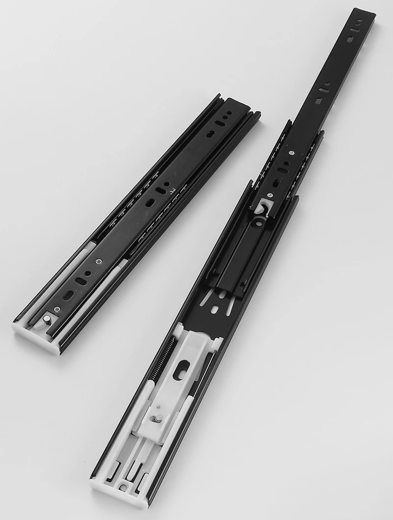 2 Stück Metallpuffer-Schubladenführungen, 20,3–55,9 cm, Schienenbreite 45 mm, stumm, dreiteilige Schiene, verschiebbare Möbelbeschläge – Detail 4