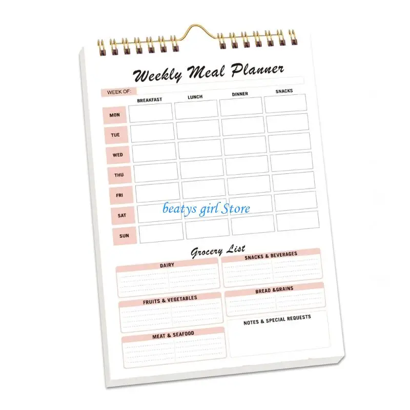 

C7AB Weekly Meal Planner Notebook With Tearable Grocery Lists Strong Spirals Binding