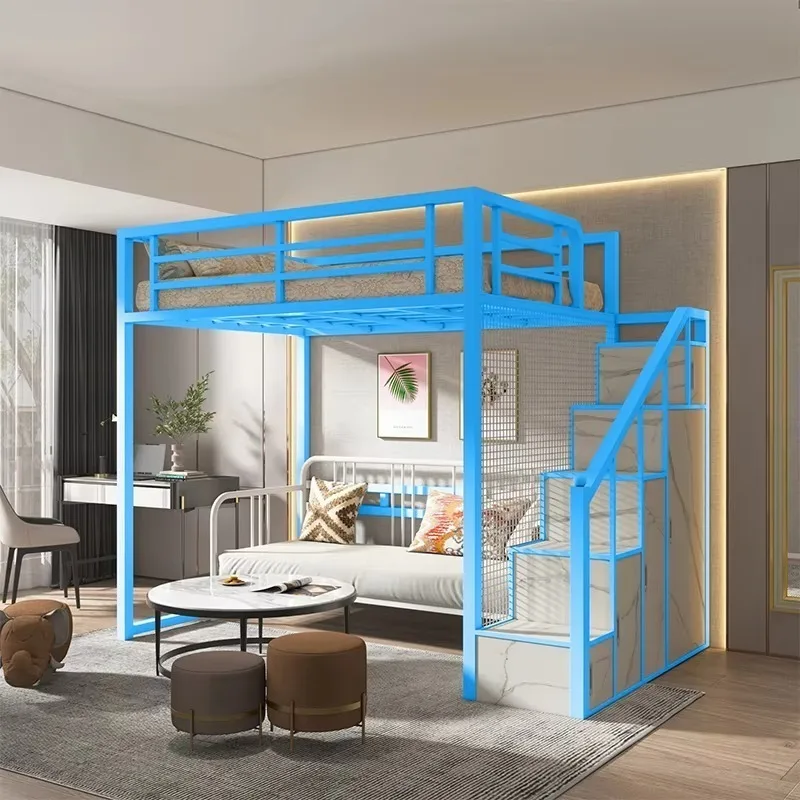 Heavy Duty Steel Metal Loft Bed with Wood Stairs Design for Single Bed Single or Double Bed or Queen Size Suitable for Adults