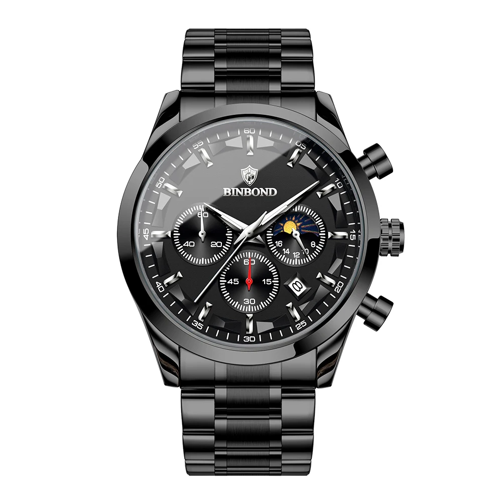 BINBOND B378 Men Quartz Watch Multifunctional Sports Casual 30M Waterproof Luminous Fashion Student Wristwatch Reloj Hombre