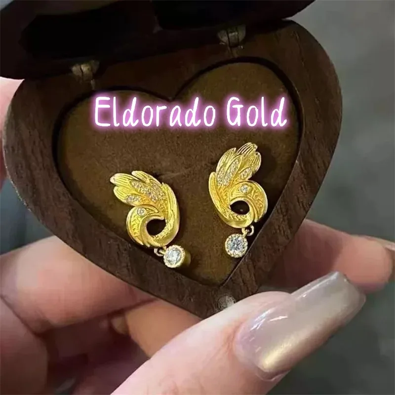 

Eldorado Gold Eldorado 2025 2025High Quality AU750 18K Gold Studded With Diamonds, Peacock, Ruyi Wing, Women's Earring Jewelry