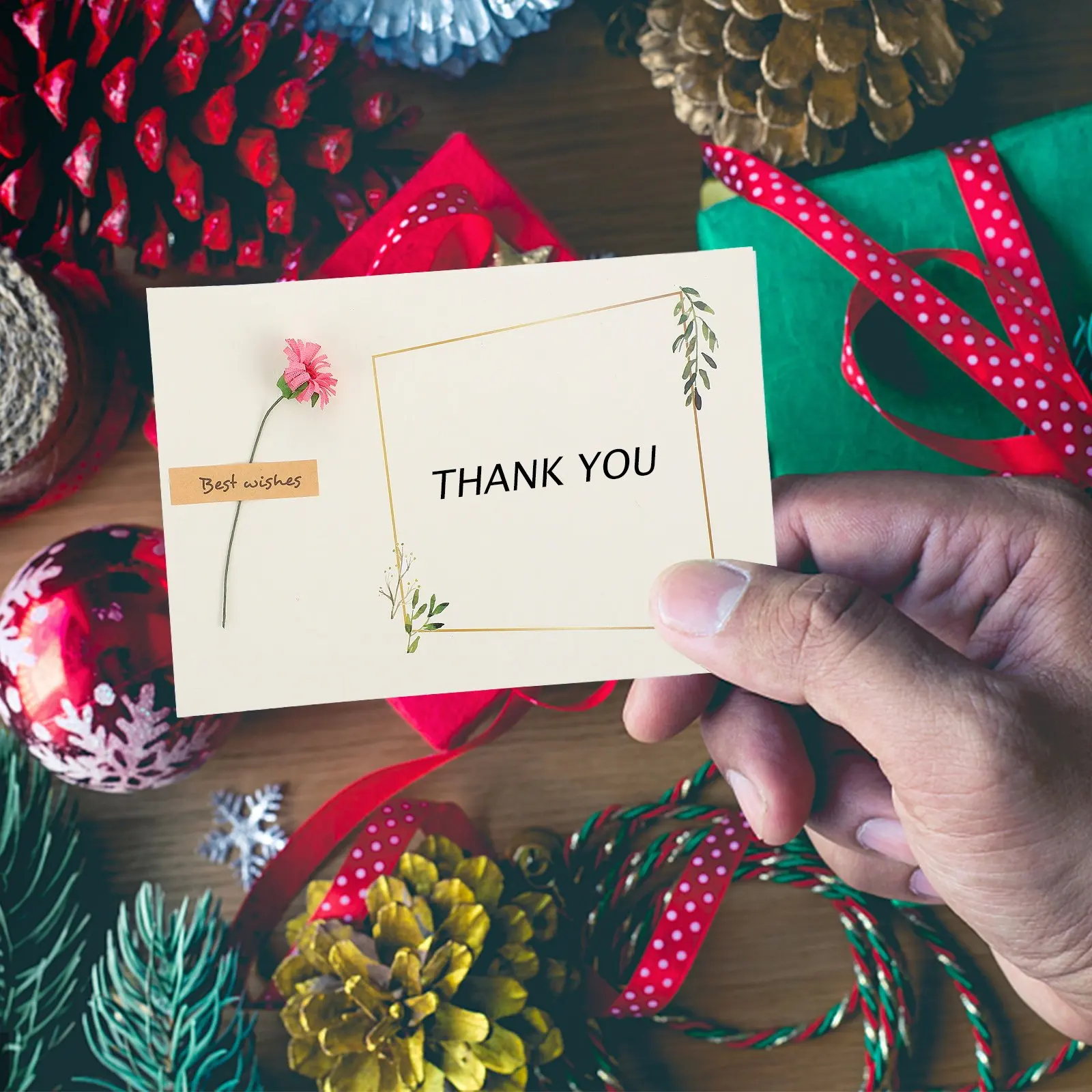 

8pcs Dry Flower Greeting Floral Blessing Cards For Festival Holiday Thank You Handwriting Cards Gift For Birthday Friends Family