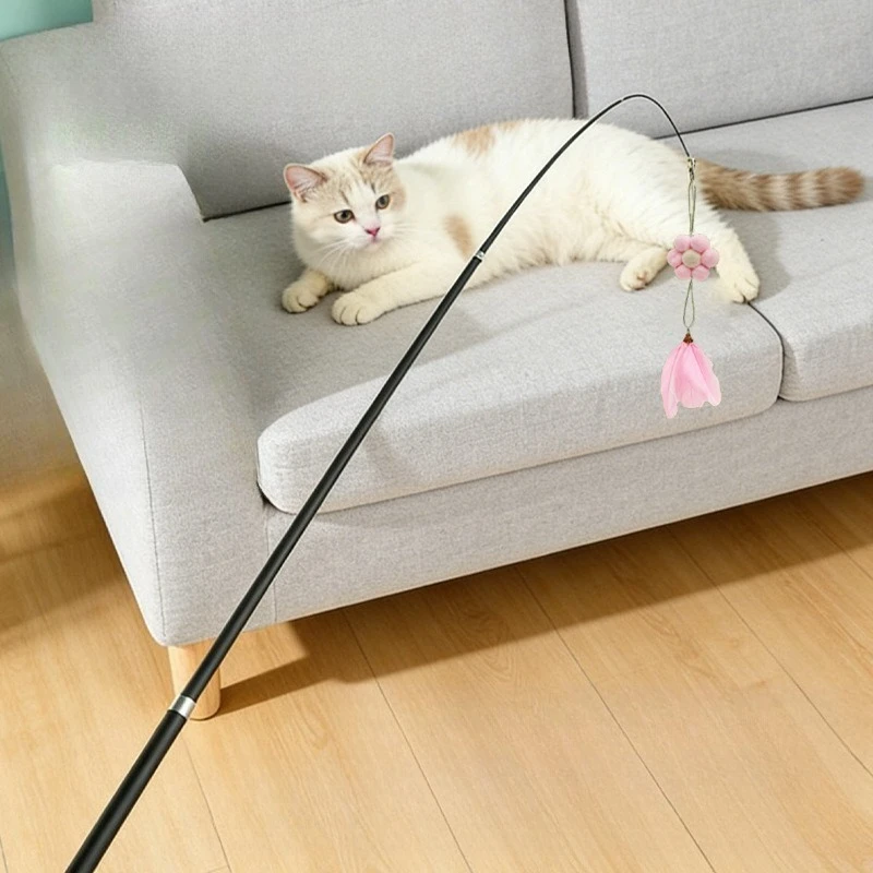 

Интерактивная игрушка для кошек: удочка-дразнилка с перьями, телескопическая, 1,8 м, для самостоятельной игры, стимулирует охотничий инстинкт