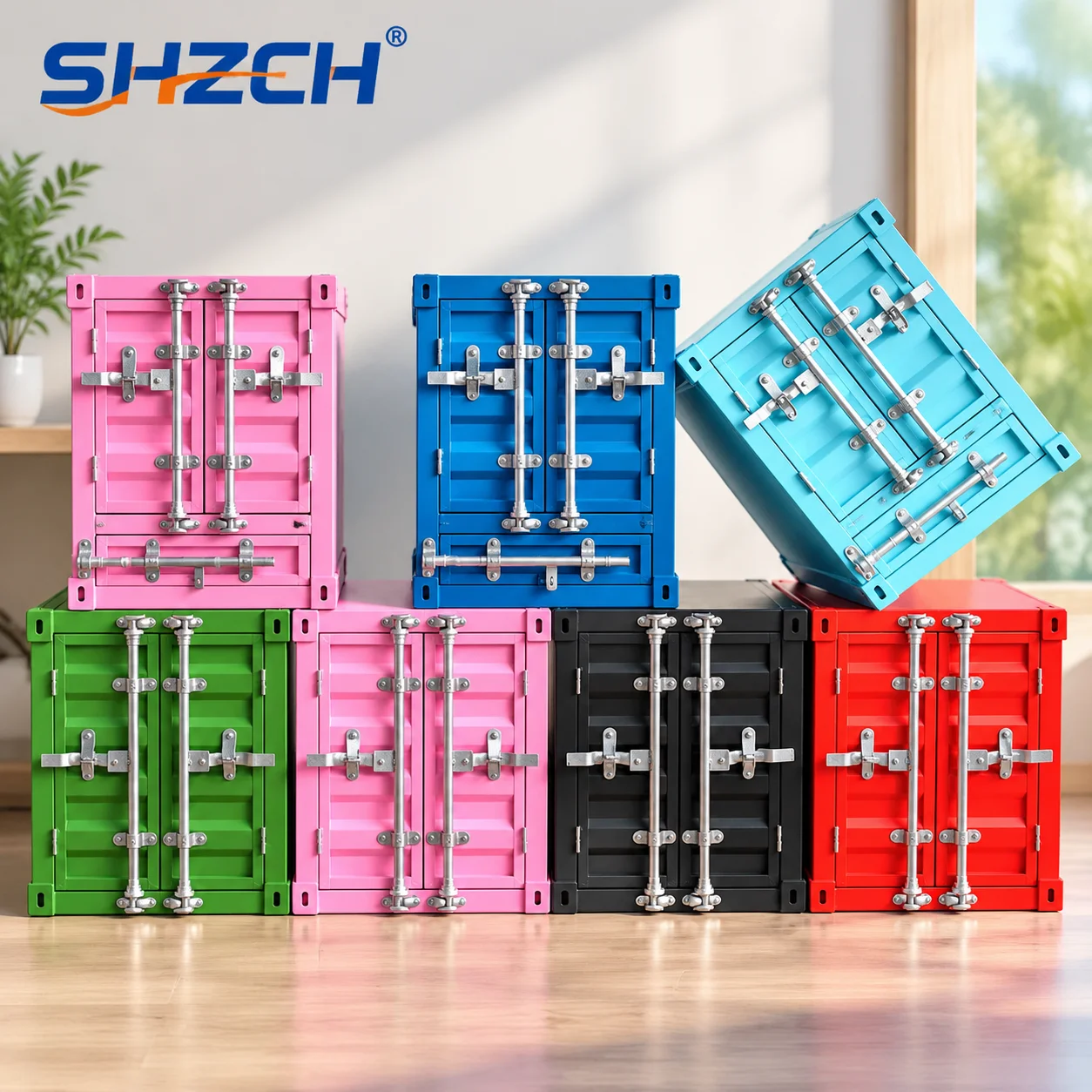 Industrial Style Metal Container Storage Cabinet for Bedroom Coffee Shop Bedside Table with Window Decor Exhibit Furniture