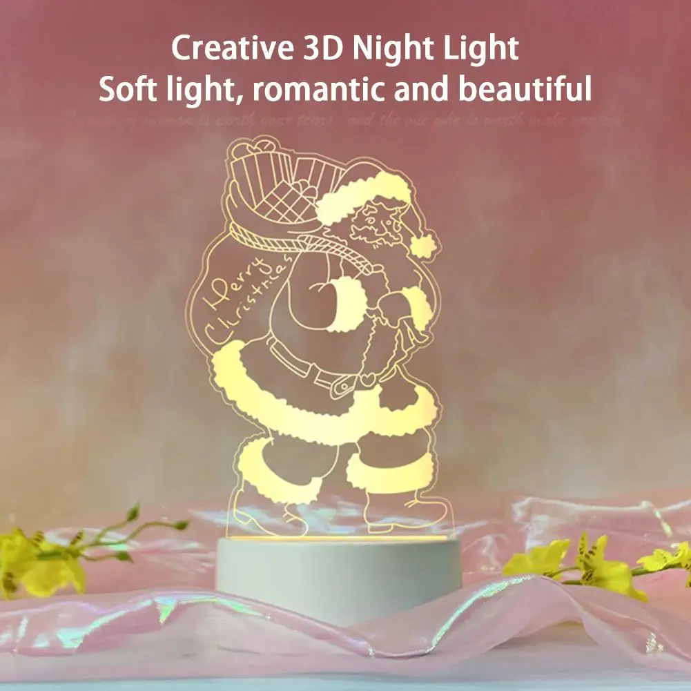 Lampada da tavolo Usb per albero di natale in acrilico 3D con luce notturna creativa decorazione natalizia per la decorazione delle vacanze della camera da letto di casa