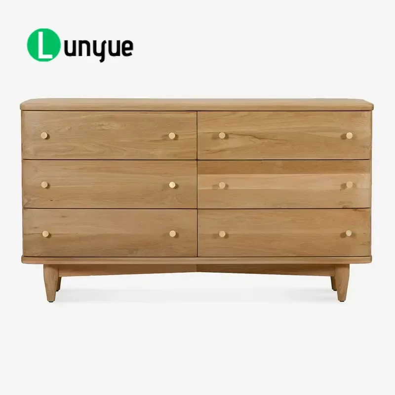 Farmhouse Oak 6 Drawer Dresser Modern Minimalist Style with Anti Tipping Device for Bedroom Living Room Storage Furniture