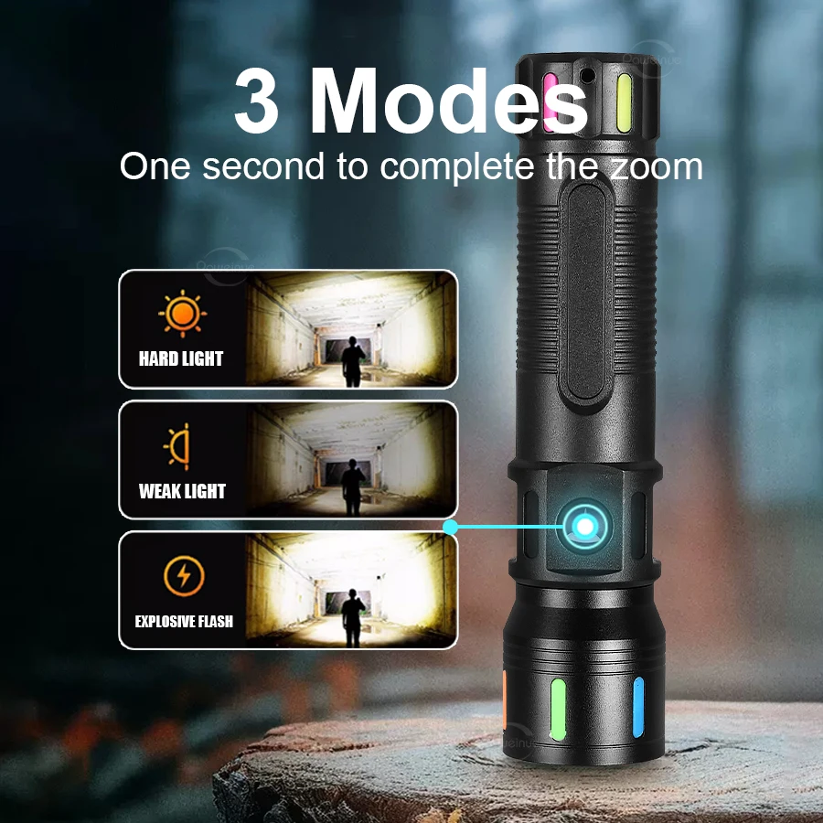 100000LM High Power Flashlight Built-in Battery Torch Rechargeable LED Spotlights Flashlights Fluorescent Strip Camping Lantren