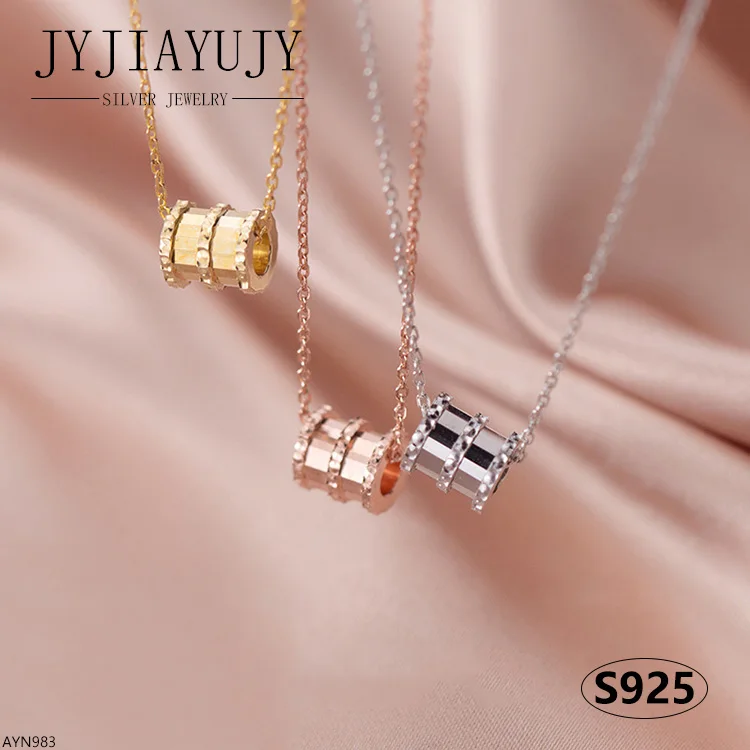 

JYJIAYUJY 100% Sterling Silver S925 Necklace Cutting Surface 3 Colors Cylindrical Shape Hypoallergenic Daily Jewelry Gift AYN983