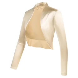 BP-Bolero de satén Vintage para mujer, abrigos cortos de manga larga con dobladillo abierto con volantes en la parte delantera, cómodos, informales, de Color sólido, prendas de vestir exteriores