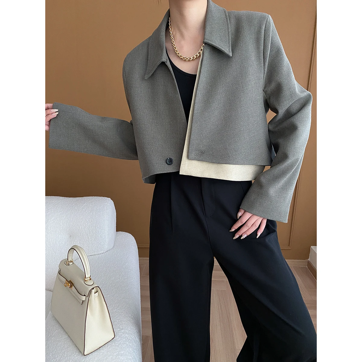 2024 Women Spring Long Sleeve Cool Blazer Jacket Coat Women Casual Patchwork Short Coats Femme Overcoat Streetwear Tops