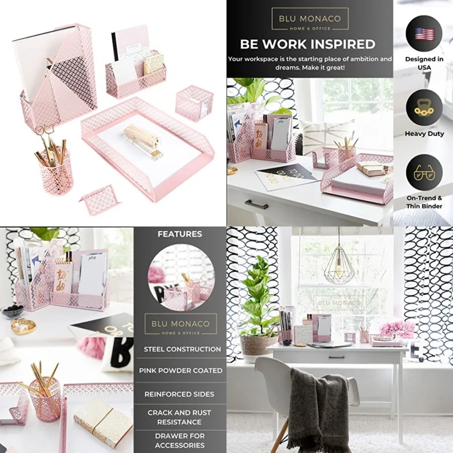 

Desk Organizer Set 6-Piece Metal Desktop Accessories Mail Sorter Organizer Countertop Letter Sorter for Desk Mesh Pen Holder Ho