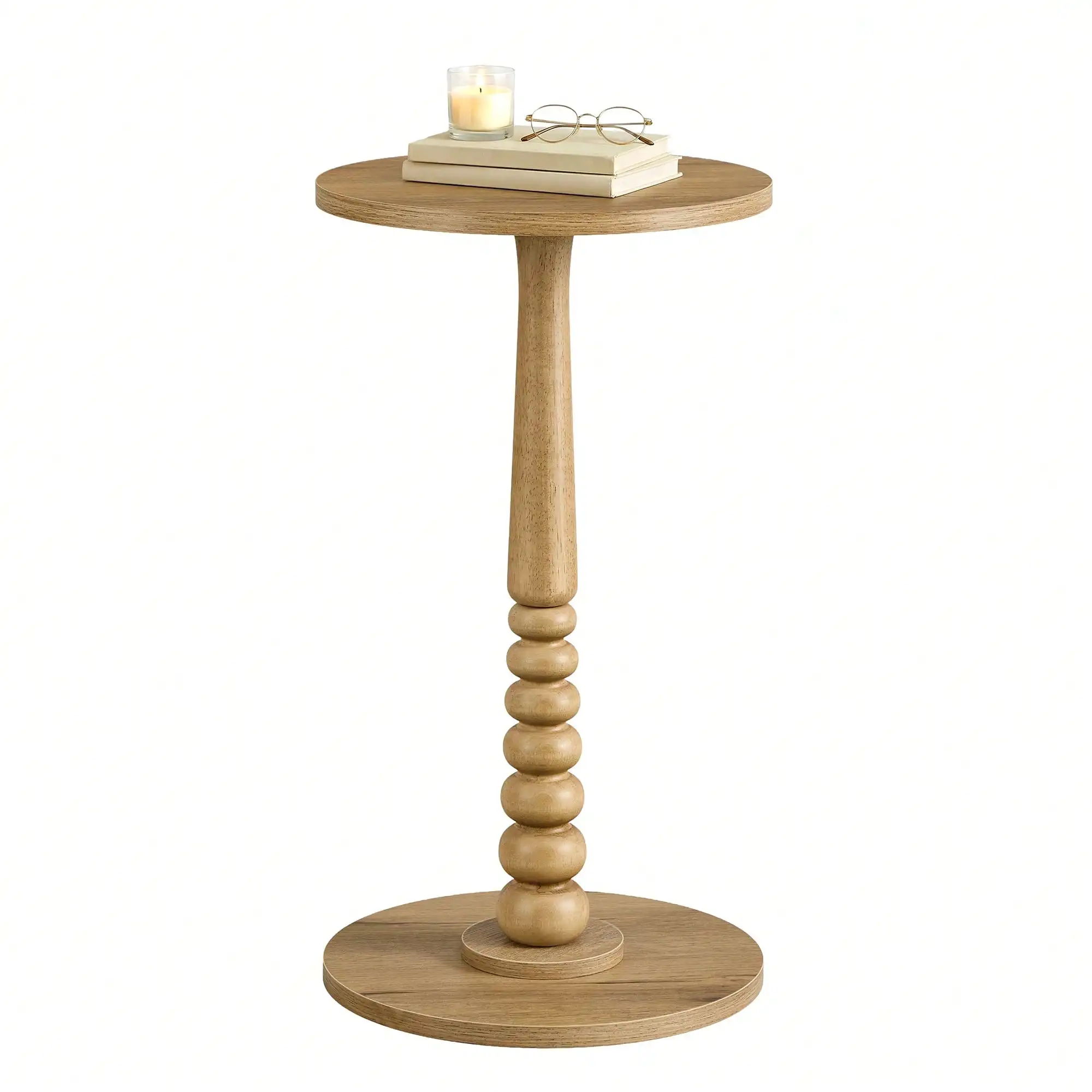 Round Side Table, Small Drink End Table For Small Spaces, Accent Nightstand, Solid Wood Leg, Mid-Century Modern, For Living Room Bedroom