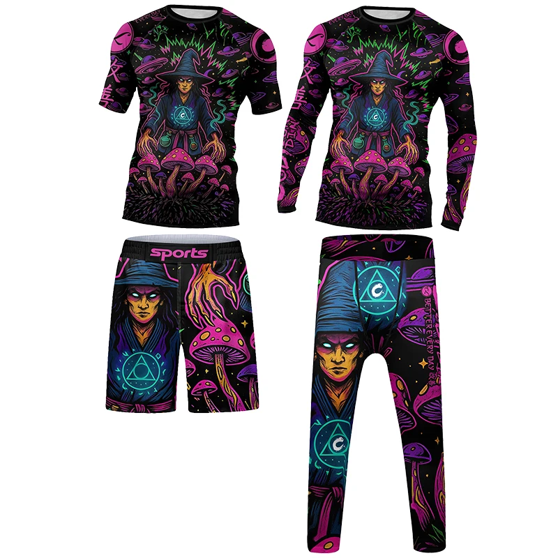 Cody Lundin Children's MMA BJJ Training Rashguard Set Purple Soft Anti-Shrink Cycling Gym Sport Exercise Clothing for Kids