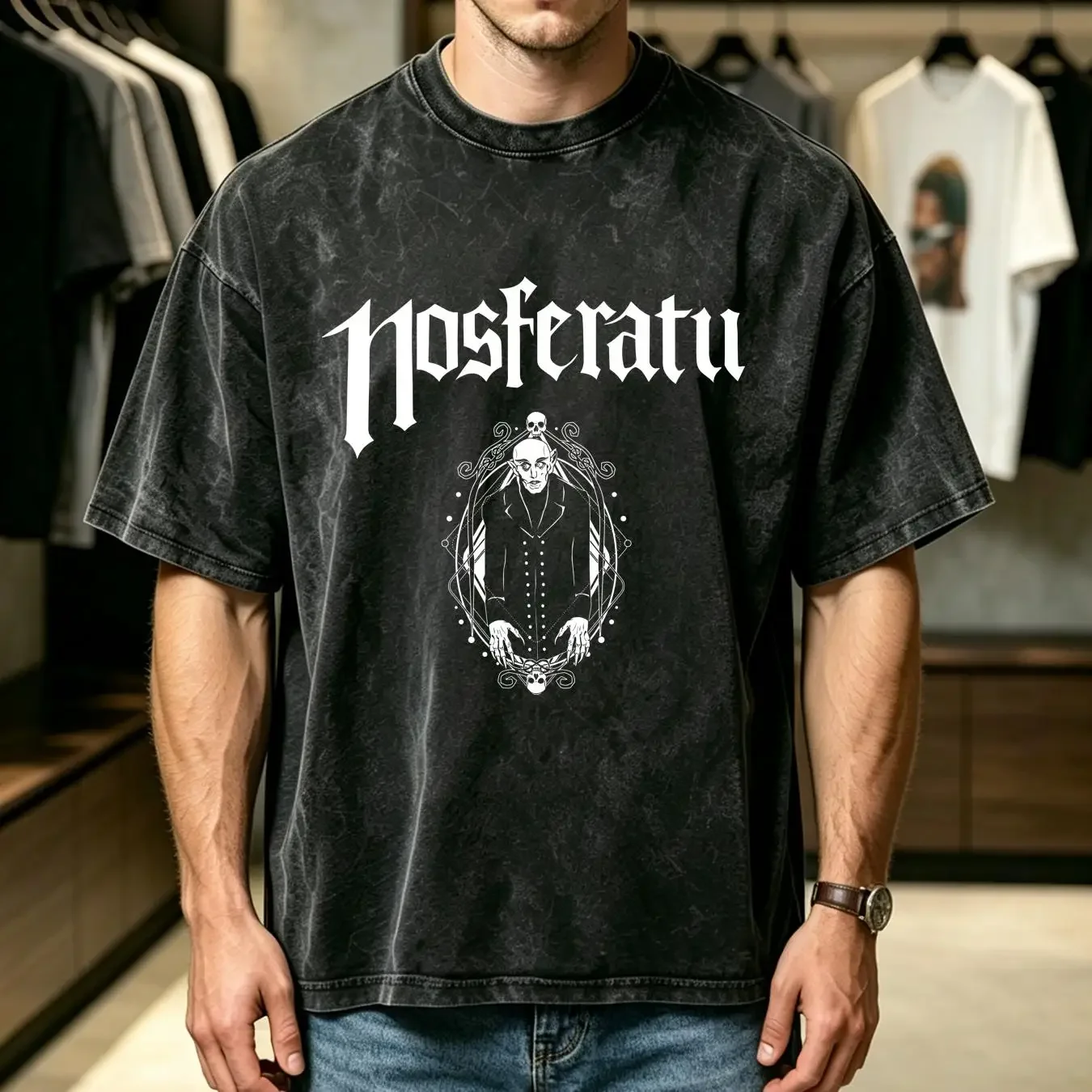 washed T Shirt Nosferatu horror cult film man boy heavy rock metal different sizes long or short sleeves vintage Washed fashion