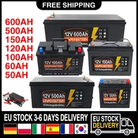 12V LiFePO4 Battery 600Ah 300Ah 200Ah 150Ah 100Ah Built-in BMS Lithium Iron Phosphate Cell For Golf Cart Solar Storage + Charger