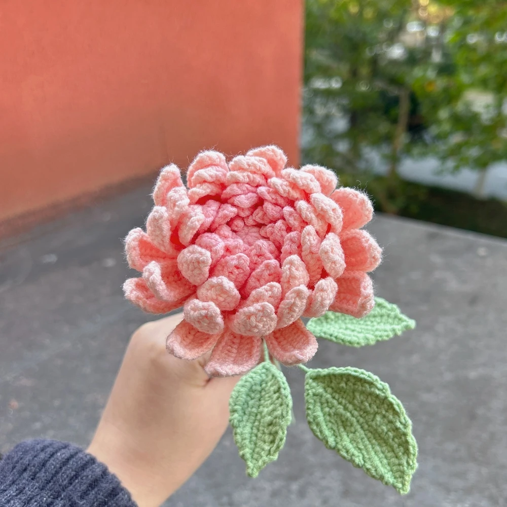 Dahlia gehaakte bloemen handgemaakte luxe roze paars kunstmatige gebreide bloemen thuis bruiloft decoratie diy boeket voor geschenken