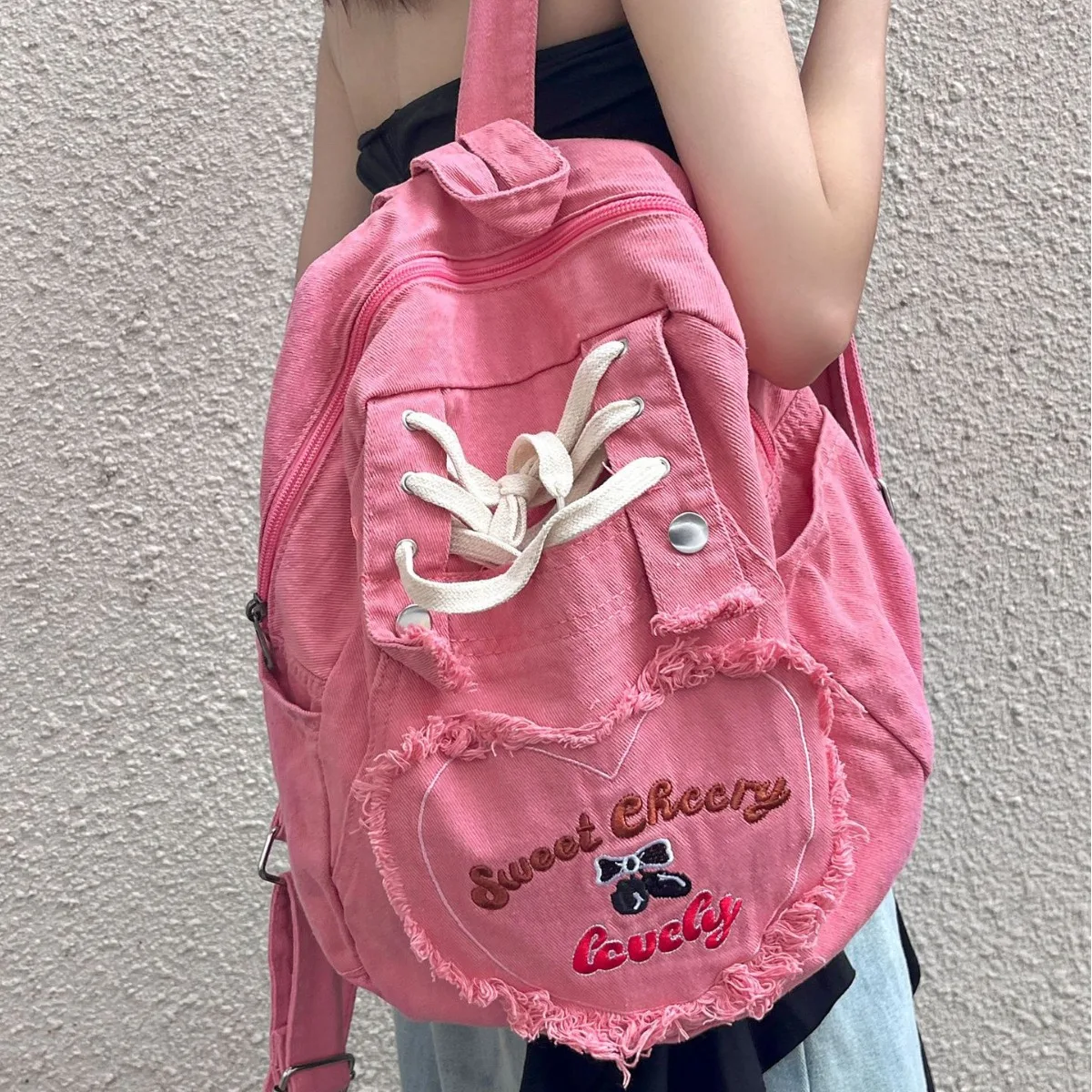 Cowboy backpack with rough edges, retro cute and versatile, large capacity student school bag, daily commuting backpack