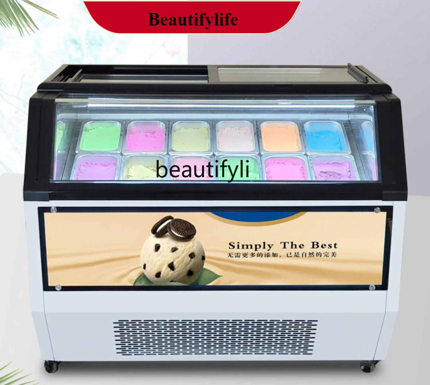 

E132 Коммерческий шкаф для мороженого, толстая вырезанная жареная йогурт, замороженная витрина, немозная горизонтальная витрина с воздушным охлаждением