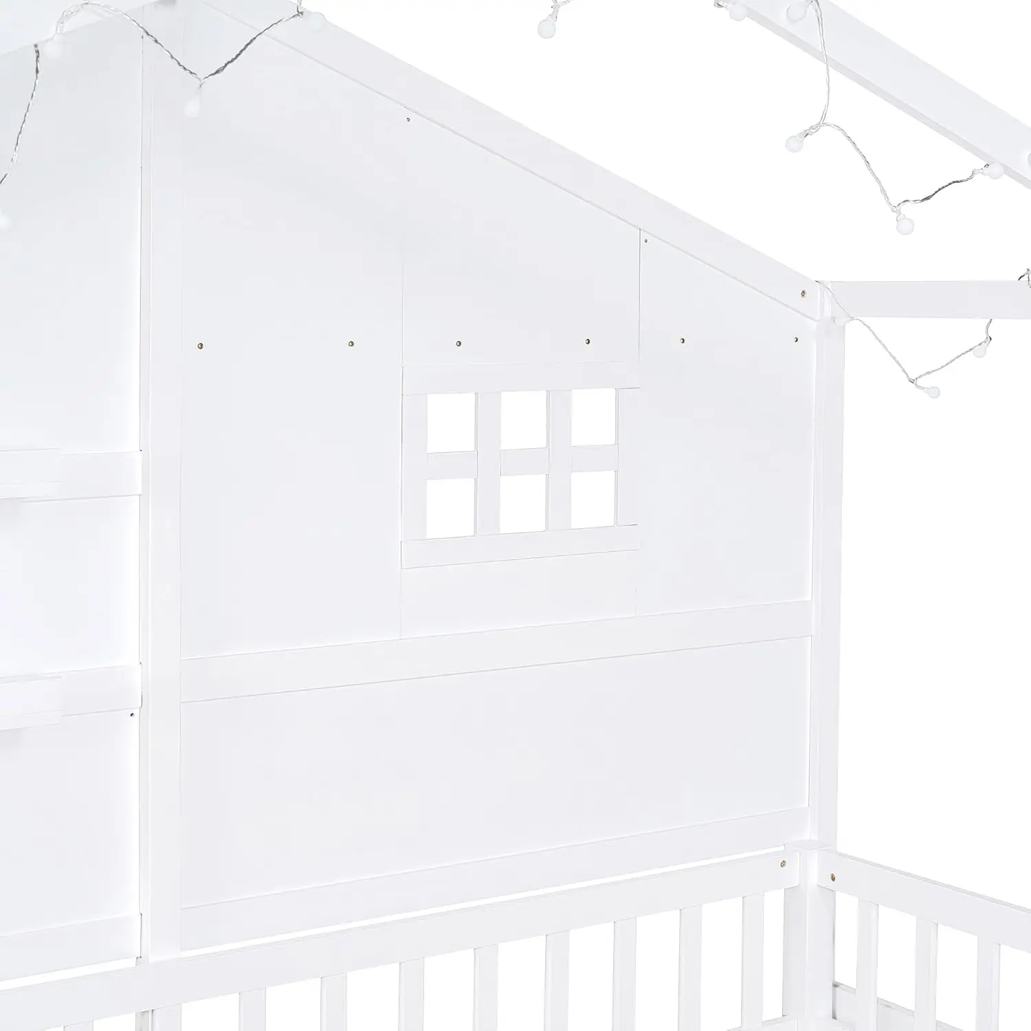 Softsea Twin Size Low Loft Bed With Shelves, Wood Low House Loft Bed With Window And Sparkling Light Stripe On The Roof, House