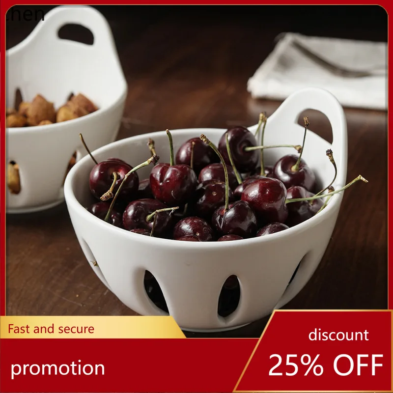 

ZML Living Room Household Ceramic Hollow Fruit Basket Fruit and Vegetable Draining Basket