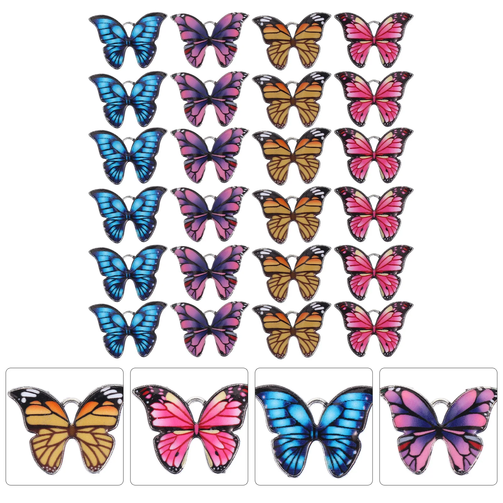 

24pcs Enamel Butterfly Pendants Diy Jewelry Making Charms For Necklace Bracelet Keychain Craft Accessories Alloy Butterflies