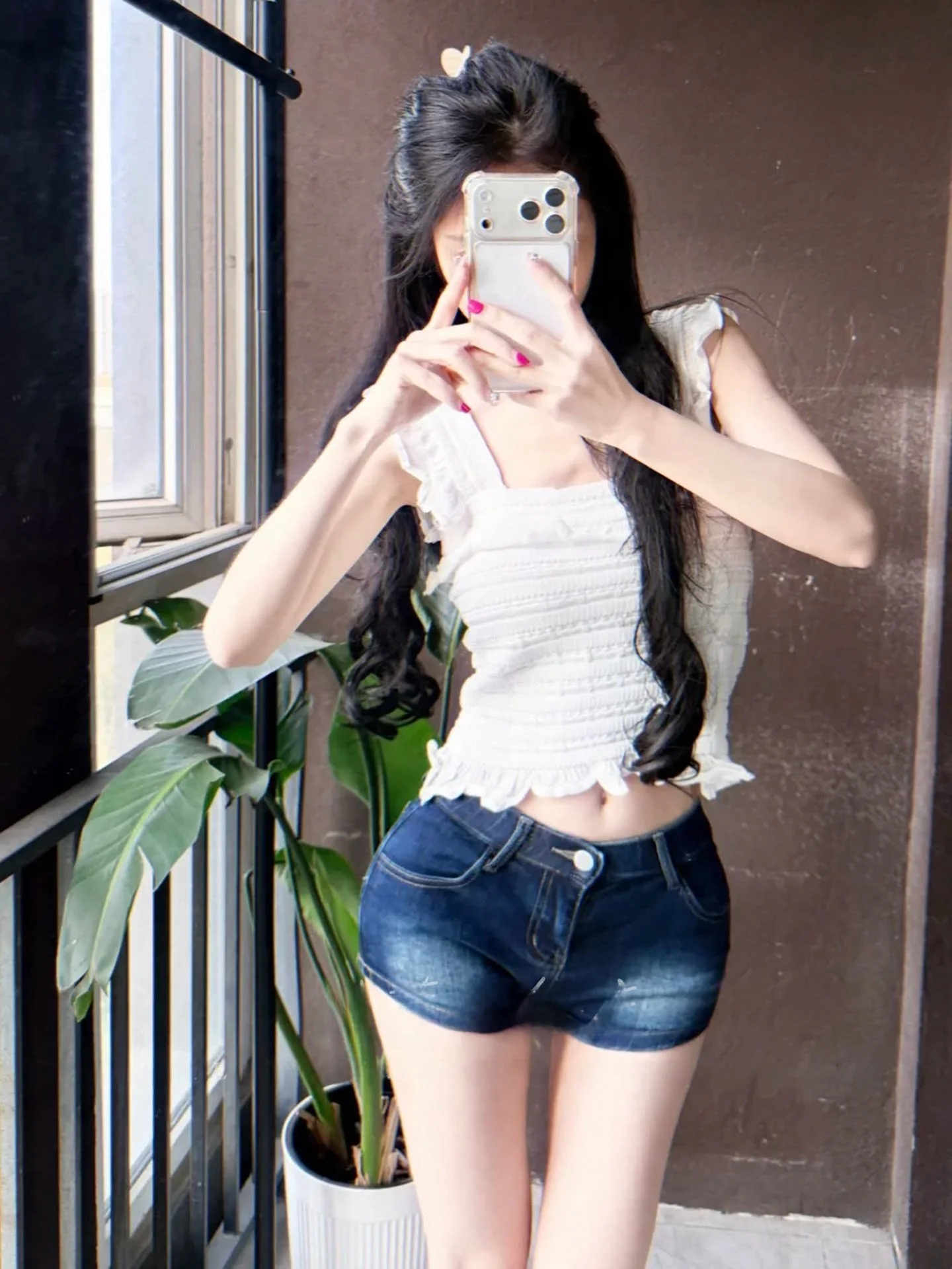 Low-Waist Slimming High-Leg Women's Jeans American Hot Girl Sle Cotton Stretch Denim Mid-Elastici Body-a Hot Pants