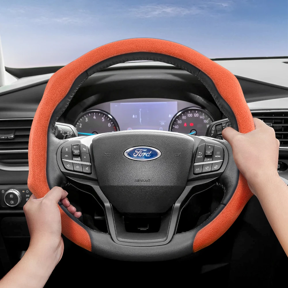 Adecuado para protector de volante a presión de gamuza Ford Premium, antideslizante y duradero, redondo y en forma de D disponible Focus Mk2 Mk3 Fiesta Mk7 Transit Custom Mondeo Mk4 Ranger Kuga Mk8 Puma Fusion Mk5 Mustang 2 3 4