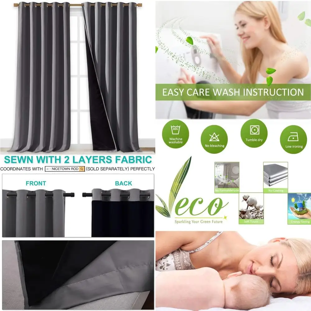 Graue isolierte Thermovorhänge für große Schiebetüren, 2er-Set, 70 x 108 Zoll, ideal für Waschküche und Schlafzimmer