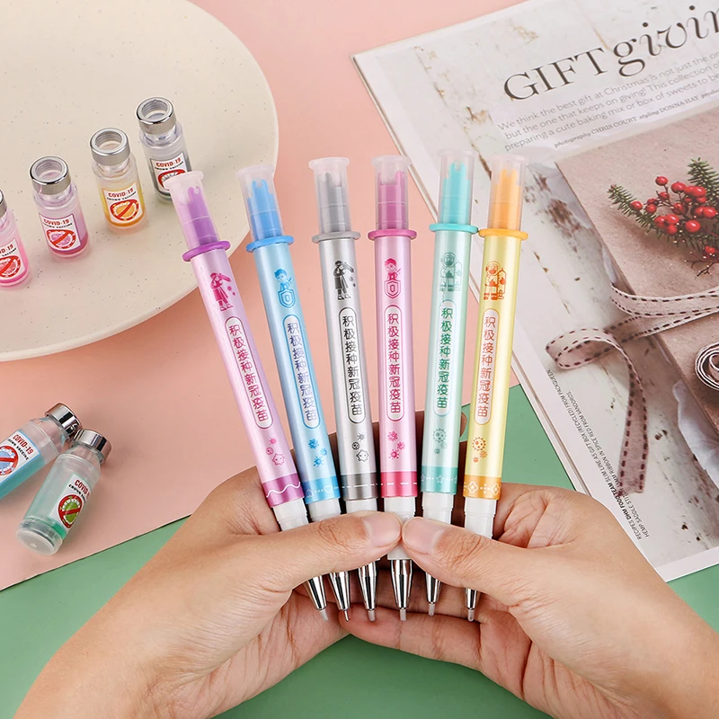 Creative Cute Pen Simulation Vaccine Syringe Gel Pen Realistic Syringe Shape Ballpoint Pens Kawaii Office Accessories School Sta