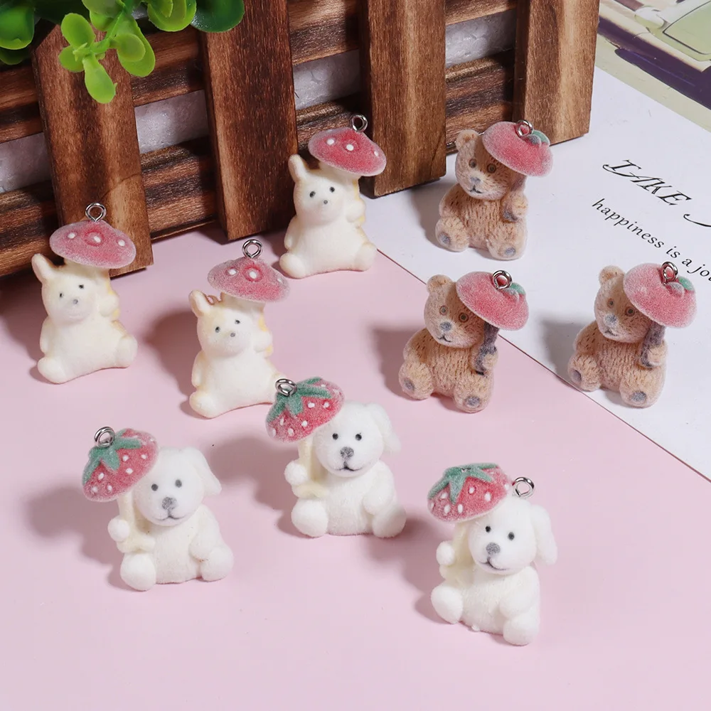 

30pcs 3D Resin Flocking Cute Bear Puppy Charms Animal Pendants Accessories for Earrings Keychain DIY Making Jewelry Adornment