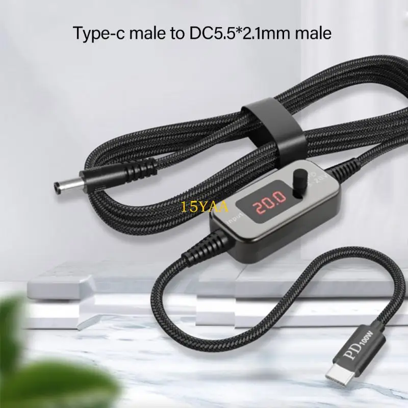 15YA PD100W USB C إلى DC5521 سلك الشحن السريع 5V 9V 12V 15V 20V 5A القدرة القابلة للتعديل