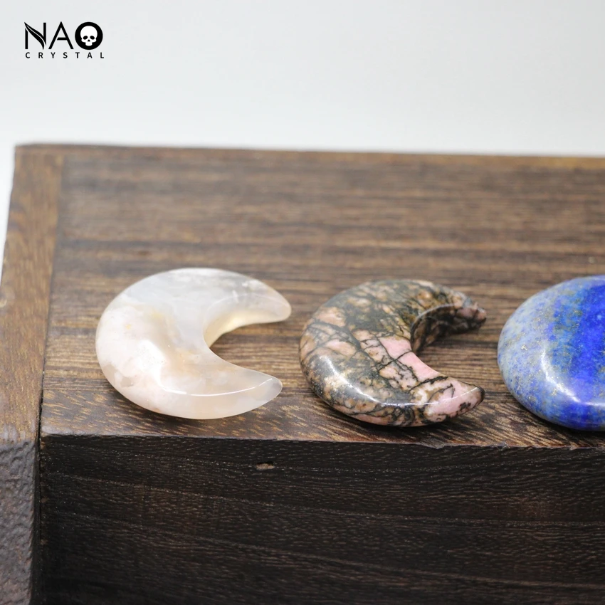 30 مللي متر الأحجار الكريمة الطبيعية الهلال شفاء كريستال القمر مجموعة ديكور جيب حجر الريكي جمشت روز كوارتز الخرز الهدايا المعدنية العينات