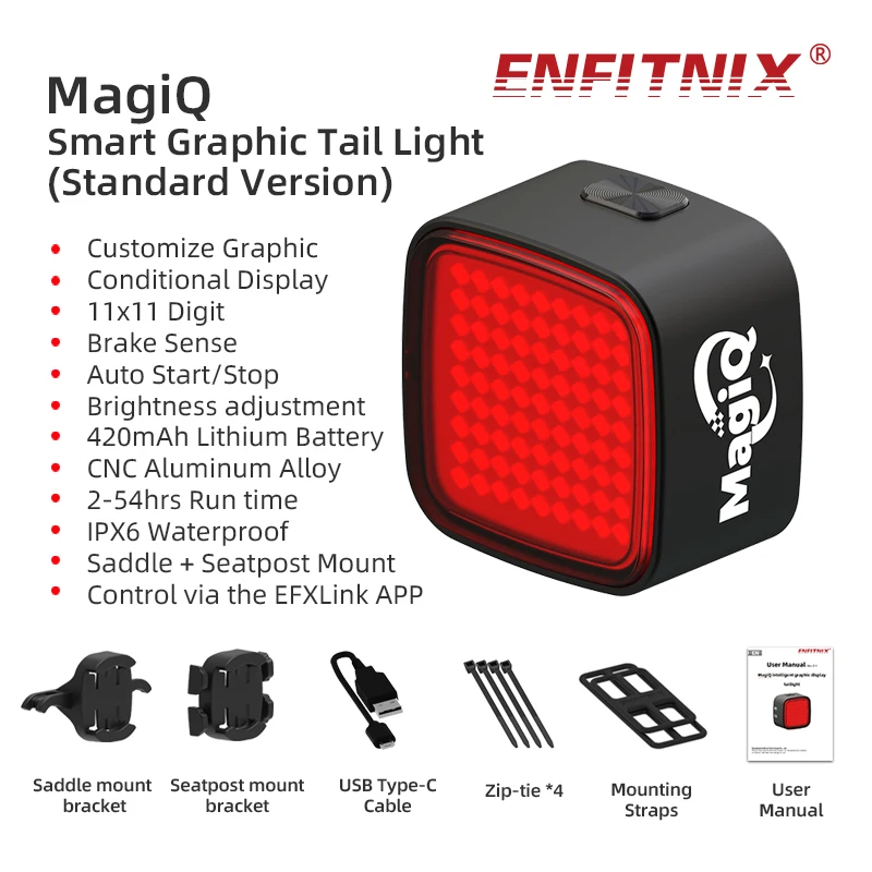 Enfitnix MagiQ Smart Graphic Taillight for Bike Expression Custom Design Conditional Display Bluetooth Bicycle TailLight