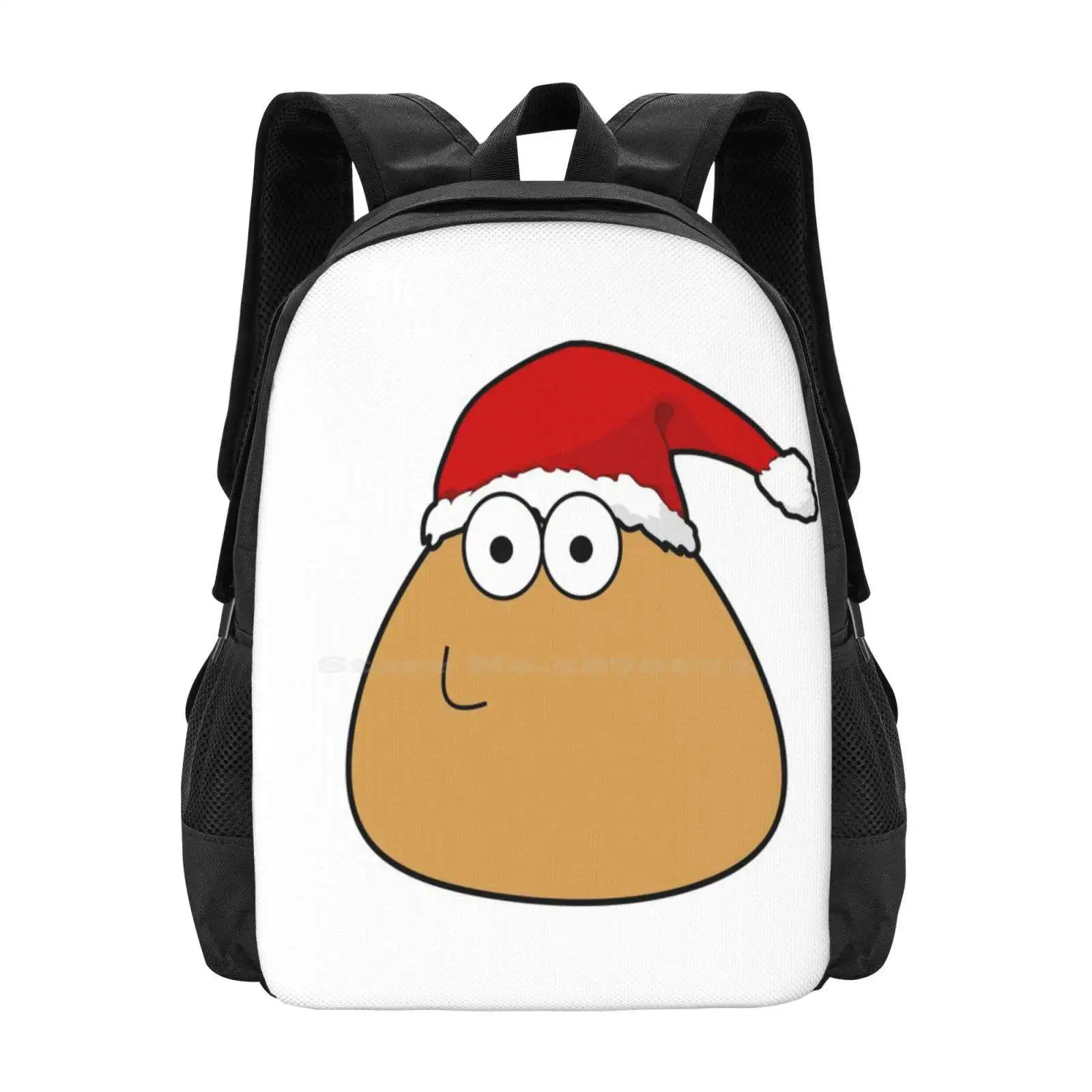 Pou Smiling Christmas Hot Sale Schoolbag Backpack Fashion Bags Pou Normal Game Laughter Fun Merry Christmas Santa Claus