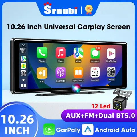 10.26 인치 IPS 스크린 무선 CarPlay 안드로이드 자동 멀티미디어 비디오 플레이어 역방향 카메라 모니터 FM 블루투스 송신기 USB