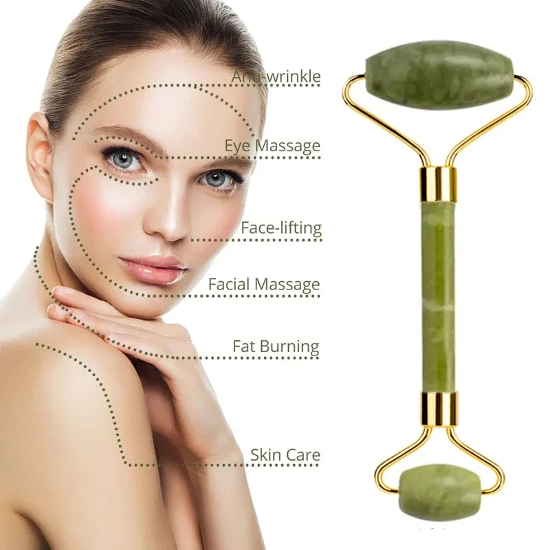 2pcs Natural Xiuyu Stone Jade Roller Gua Sha Board Set Gouache Scraper Acupuncture Spa Facial Scraping Massager Beauty Tools