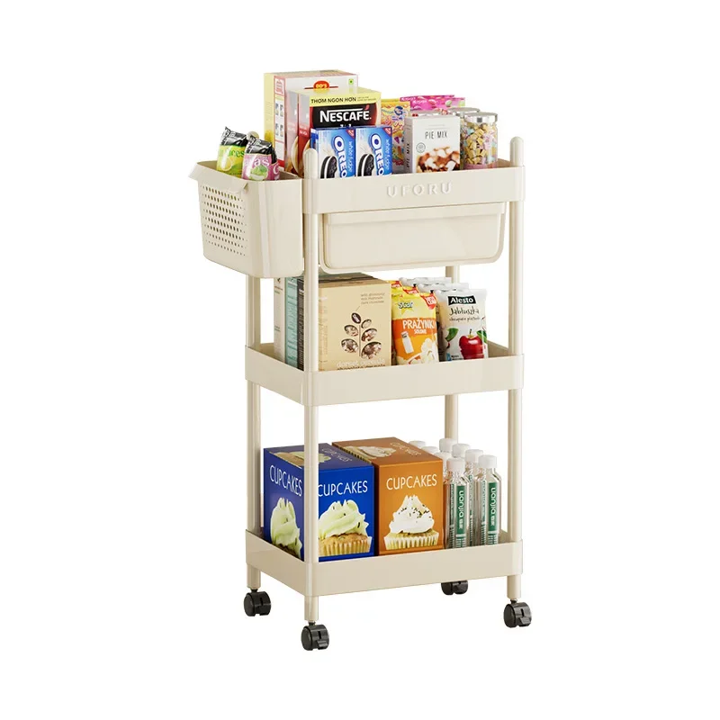 Mobile Multilayer Stacked Crevice Storage Rack Multifunctional Bathroom Kitchen Storage Cart Living Room Snack and Beverage Rack