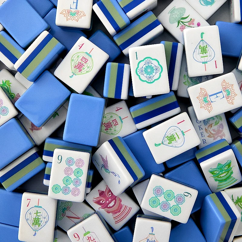 

[Mahjong Set] Board Game Custom Made 4 Layer American Mahjong Tiles, Moonlight Blue Acrylic Tiles with160 Cards, Elegant Gifts