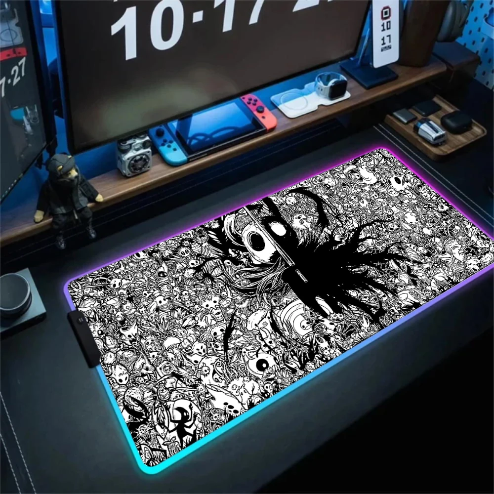 RGB Mouse Pad Rubber Office PC Hollow Knight Mousepad LED Gamer Gaming Desk Keyboard Mat Computer Laptop Kawaii Anime Table Pad — RGB