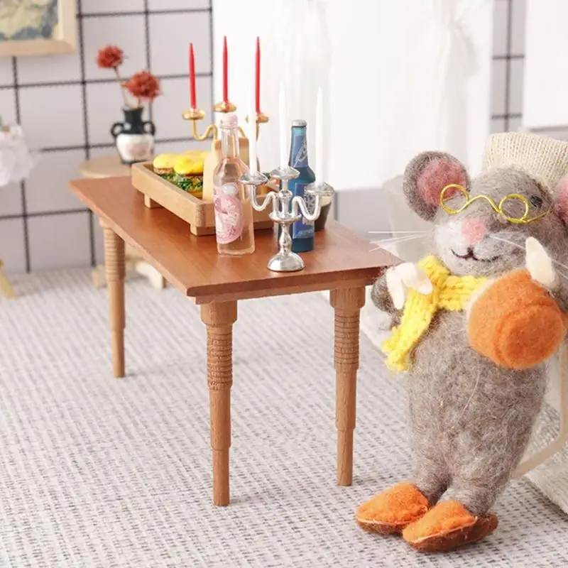 Y88D Nhà búp bê bằng gỗ Bàn ăn 1/12 Nội thất mô hình thu nhỏ cho màn hình nhà bán búp bê và phụ kiện thủ công